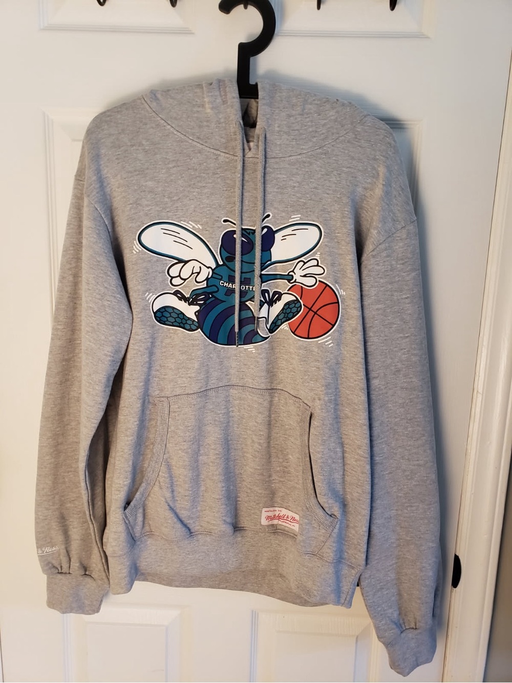 Mitchell & Ness Gray Hoodie with Teal and Purple Hornet Graphic